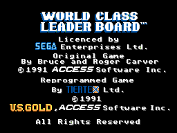 World Class Leader Board Golf title screen for Sega Master System